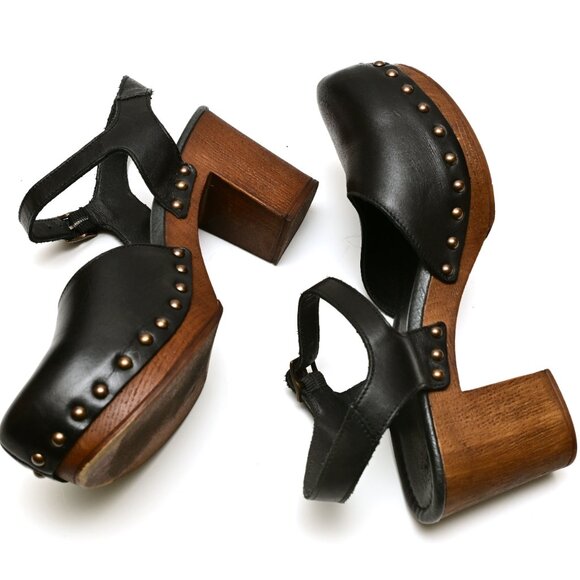 Ten points Shoes - TEN POINTS Black & Wood Clogs Size